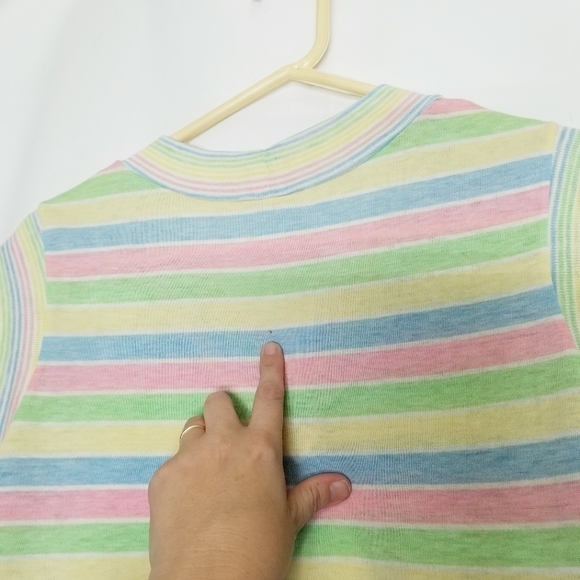 Unbranded Union Made Tank Tee Shirt Pastel Striped Vintage flawed - Picture 9 of 11